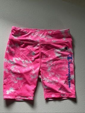 Champion Hot Pink Tie-Dye Bike Shorts with Navy Logo